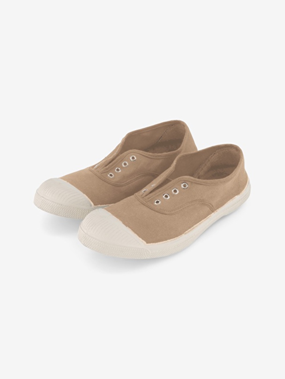 Bensimon Slip-On Canvas Sneakers in Tan with Cream Toe